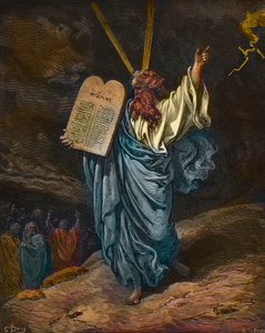 Représentation de Moïse avec les nouvelles Tables de la Loi sur le mont Sinaï - gravure par Gustave Doré (1832-1883) - coloration ultérieure - Gustave Dore