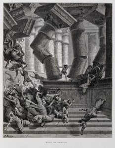 Samson détruit le temple de Baal, Illustration de la Bible de Doré