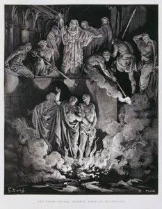 Shadrach, Meshach et Abednego dans la fournaise ardente, Illustration de la Bible de Doré