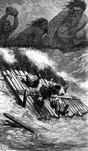 Sindbad le marin - conte des mille et une nuits - illustration de Gustave Doré - édition Maxwell 1865 - Troisième voyage : Sindbad et ses compagnons ayant pris la mer à bord d