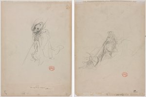 Esquisse pour "Le Loup devenu berger" (recto) Esquisse de scène de chasse (verso) - Gustave Dore
