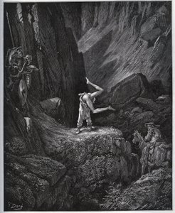 La pénitence acrobatique de Don Quichotte dans la Sierra Morena - de "Don Quichotte de la Manche" par Miguel Cervantes - Gravure sur bois d