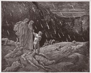 La Divine Comédie, Enfer, Chant 15 : Brunetto Latini aborde Dante (Illustration de Gustave Doré)