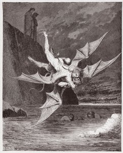 La Divine Comédie, Enfer, Chant 22: Alichino et Calcabrina se battent au-dessus du poix - Illustration de Gustave Doré