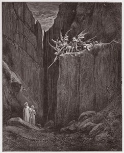 La Divine Comédie, Enfer, Chant 23 : Les poètes échappent aux démons de la cinquième bolgia (Illustration de Gustave Doré) - Gustave Dore