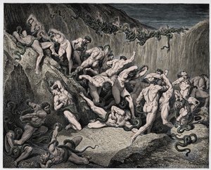 La Divine Comédie, Enfer, Chant 24 : Les voleurs tourmentés par des serpents - par Dante Alighieri - Illustration de Gustave Doré