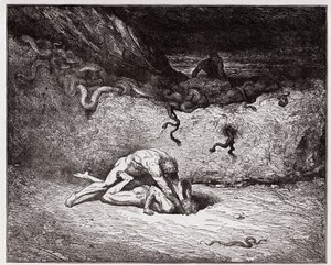 La Divine Comédie, Inferno, Chant 30 : Le tourment des faussaires dans la neuvième bolgia (Gianni Schicchi) - par Dante Alighieri (1265-1321) - Illustration par Gustave Doré (1832-1883) - Gustave Dore