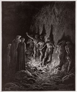 La Divine Comédie, Purgatorio, Chant 25 : Les luxurieux passent par le feu dans le septième cercle - par Dante Alighieri (1265-1321) - Illustration de Gustave Doré (1832-1883).