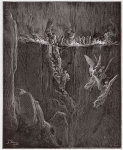 La Divine Comédie, Purgatoire, Chant 25 : Virgile et Dante montent au septième cercle à travers les flammes - par Dante Alighieri - Illustration de Gustave Doré