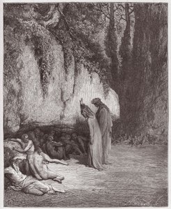 La Divine Comédie, Purgatorio, Chant 4 : Les âmes indolentes à côté du rocher - par Dante Alighieri (1265-1321) - Illustration par Gustave Doré (1832-1883)