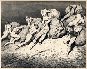 Les avares et les prodigues. Illustration de la Divine Comédie de Dante Alighieri, 1857