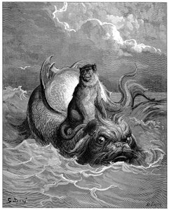 Le singe et le dauphin : fable, Fables de Jean de La Fontaine (1621-1695). Illustration de Gustave Doré (1832-1883) - Gustave Dore