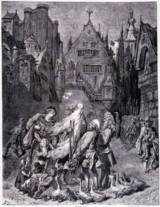 Le Juif errant entouré de curieux dans une ville - dans La légende du Juif errant par Gustave Doré, Librairie du Magasin Pittoresque