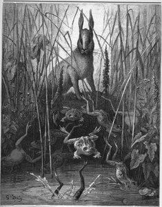Le lièvre et la grenouille - des "Fables" de Jean de La Fontaine - Gustave Dore