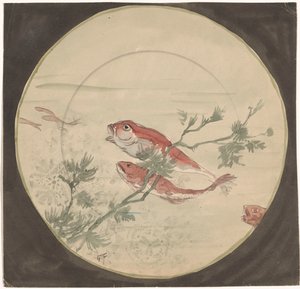 Conception pour une assiette avec des poissons rouges nageant vers le haut