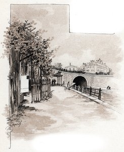 Bureau de douane sur le quai de Valmy, Canal Saint-Martin, Paris. Dessin de Gustave Fraipont (1849-1923) d