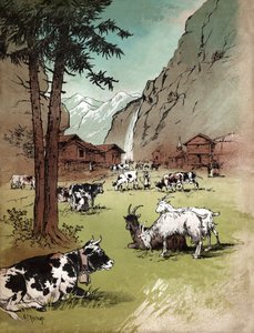Ferme et paysage dans les Alpes suisses, vers 1910 (illustration)