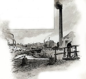 Vue du lit asséché du canal Saint-Martin pendant la période de nettoyage. Dessin de Gustave Fraipont (1849-1923) d