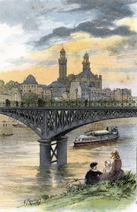 Vue de la passerelle de Passy (maintenant pont de Bir-Hakeim) à Paris (dessin de Gustave Fraipont) - Gustave Fraipont