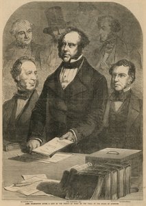 Lord Palmerston déposant une copie du traité de paix sur la table de la Chambre des communes