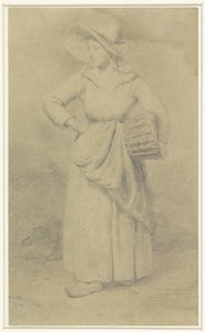 Servante debout avec un panier sous le bras