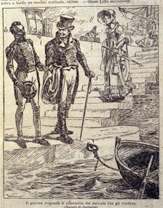 le jeune homme remercia le colonel pour son service... Illustration de la nouvelle « Colomba » écrite par Prosper Mérimée. Gravure de Gustavino (Gustavo Rosso) (1881-1950), vers 1915 - Gustavo Gustavino Rosso