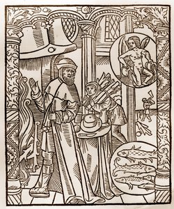 Calendrier du berger - Les Travaux des Mois - Février - Gravure sur bois du livre de 1496 imprimé par Guy Marchant (Guido Mercator) à Troyes - Gravure sur bois dans « Le grand Calendrier et compost des bergers »