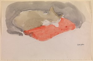 Chat dormant sur un coussin rouge