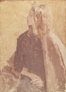 Fille de profil (huile et craie sur toile)