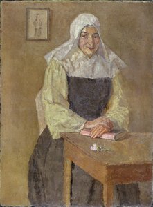 Mère Poussepin assise à une table