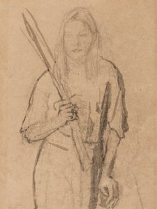 Fille debout avec un poteau en bois à la main - Gwen John