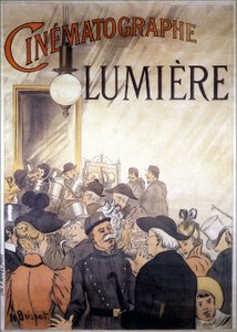 Affiche publicitaire par H. Brispot pour le cinématographe des frères Lumière, début du XXe siècle.