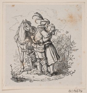 Un cavalier embrasse une jeune fille - H. C. Henneberg