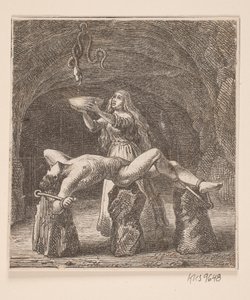 Sigyn tient le bol entre le serpent et Loki - H. C. Henneberg