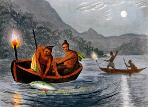 Amérindiens pêchant à la torche en Amérique du Nord, 1813 - H Merke