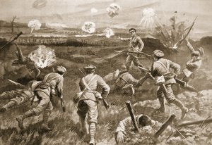 Le sergent H. Wells menant un peloton vers les barbelés allemands après la mort de son officier