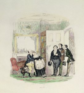 M. Pickwick est trouvé par ses amis avec Mme Bardell dans ses bras, illustration des 