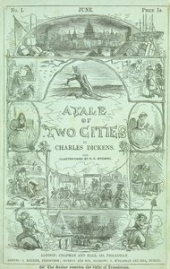 Page de titre de la première partie de la première édition en parties sérialisées du livre "A Tale of Two Cities" de Charles Dickens