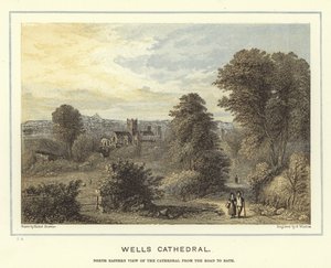 Cathédrale de Wells, vue nord-est de la cathédrale depuis la route de Bath