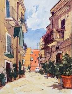 Vieille ville, Bari, Italie, vers 2024 (aquarelle et encre sur papier)