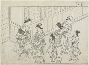 Cinq prostituées devant une maison - Hanabusa Shigenobu