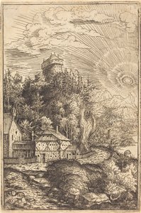 Paysage avec un Château et un Soleil Rayonnant