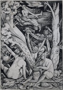 Sorcières jetant des sorts pendant un sabbat