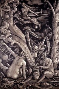 Le Sabbat des Sorcières, gravure de Hans Baldung Grien, peintre, graveur et dessinateur allemand (1484-1545)