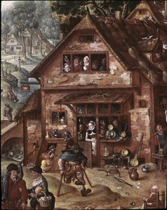 Vue du village avec des scènes burlesques (détail)