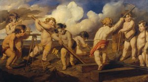 Putti construisant une voie ferrée