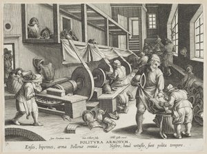 Politura Armorum (Polissage des Armes), planche 17 de la série Nova Reperta (Découvertes Modernes) c.1588