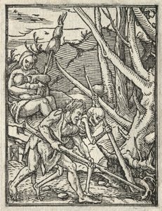 La Danse de la Mort : Expulsion du Paradis, Adam cultivant le sol