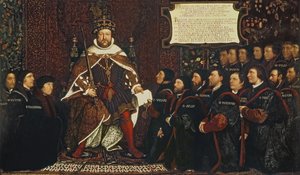 Henri VIII remettant une charte à Thomas Vicary, commémorant la fusion des guildes des barbiers et des chirurgiens, 1541
