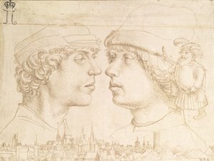 Portraits de deux jeunes, un nain et un paysage urbain, c.1514 - Hans Holbein der Jüngere